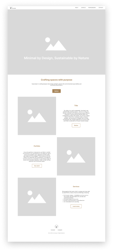 Wireframe of minimalist interior design website concept.